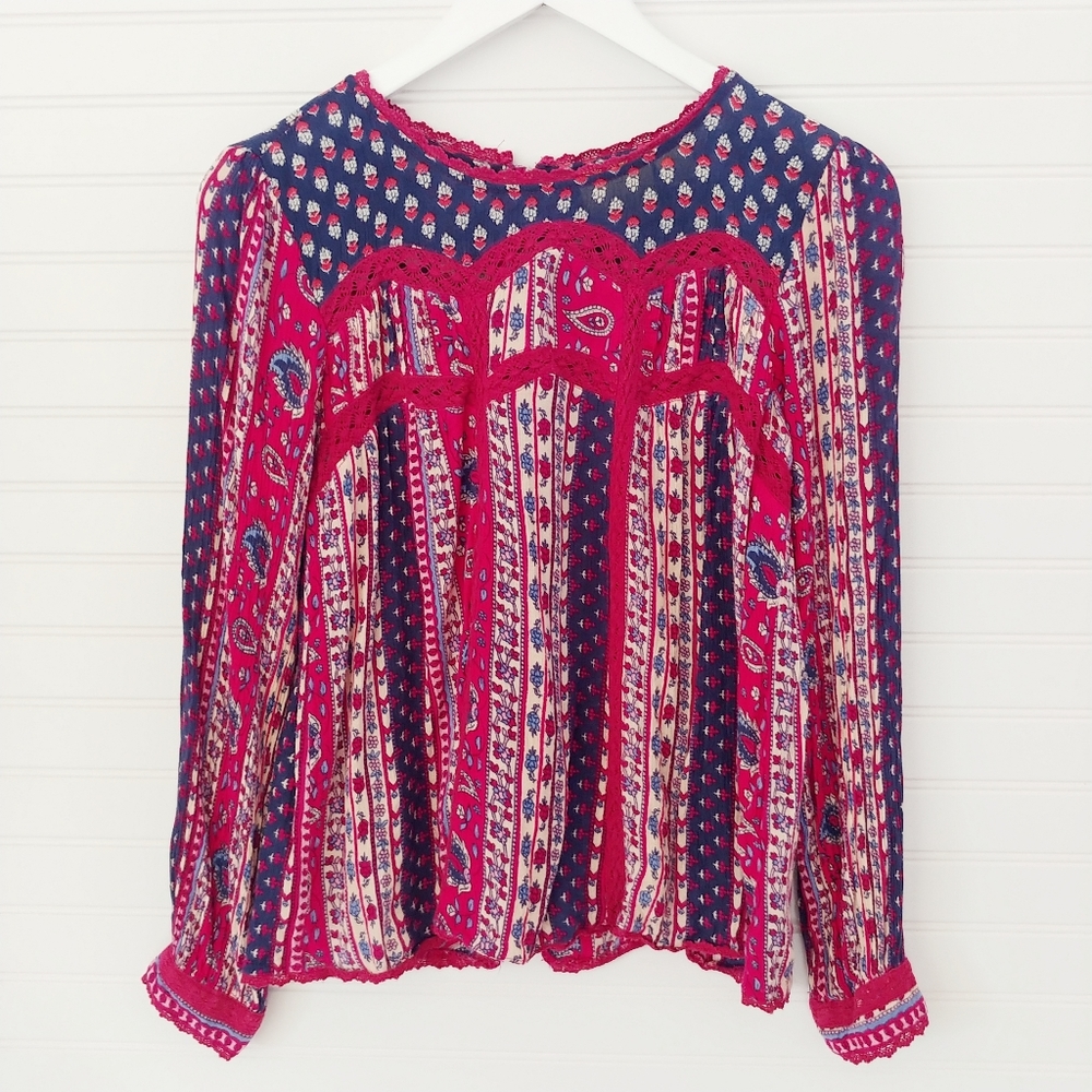 Anthropologie Maeve Boho Patchwork Paisley Top EUC